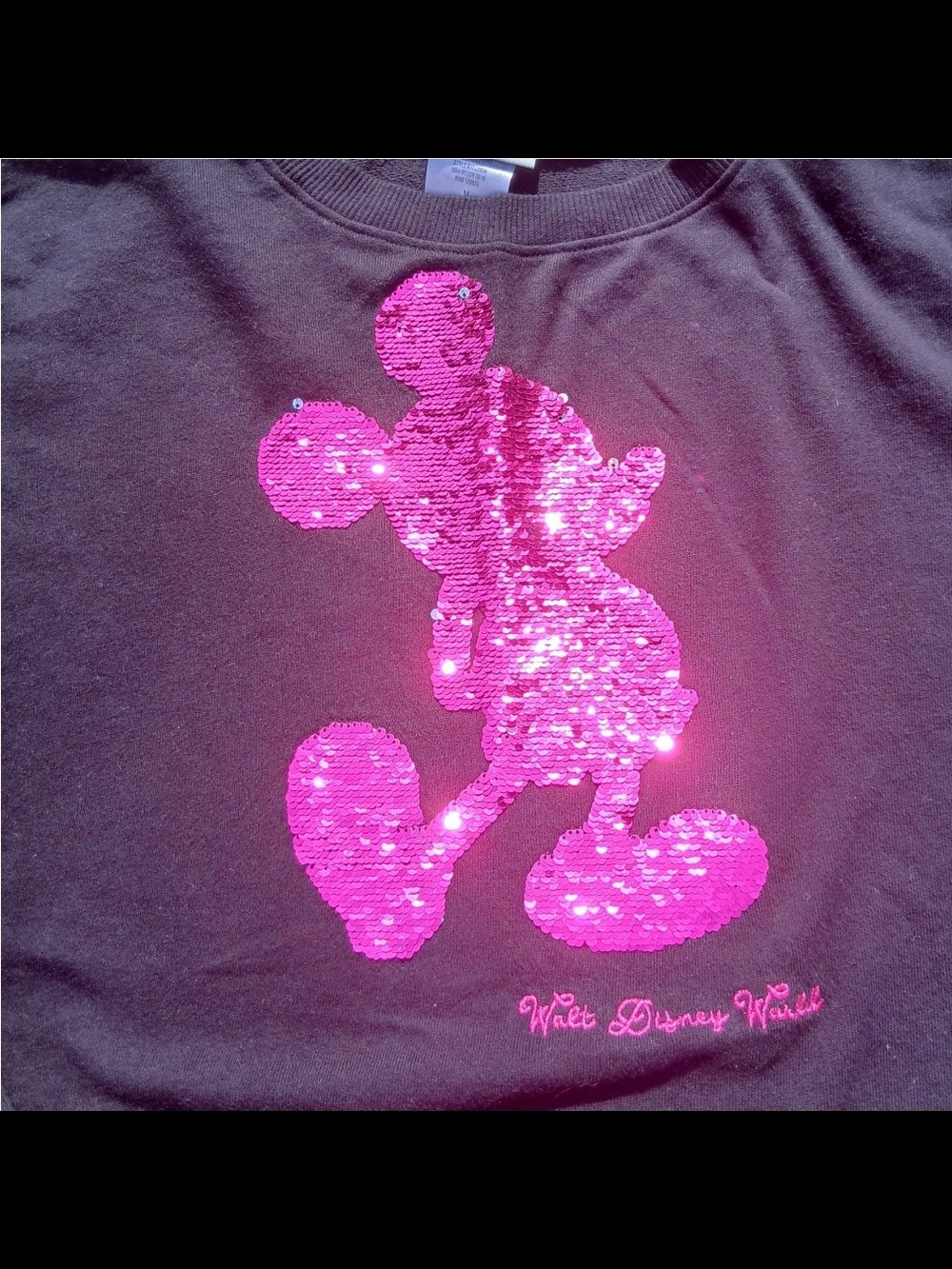 Disney Parks Mickey Mouse Disney World Sequin Pink Black Sweatshirt Sz Medium - Picture 3 of 8